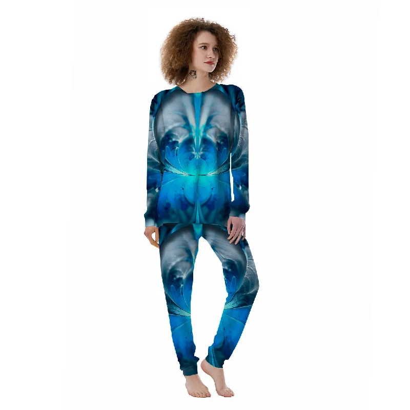 Fractal Blue Print Women's Pajamas Family matching pajama sets