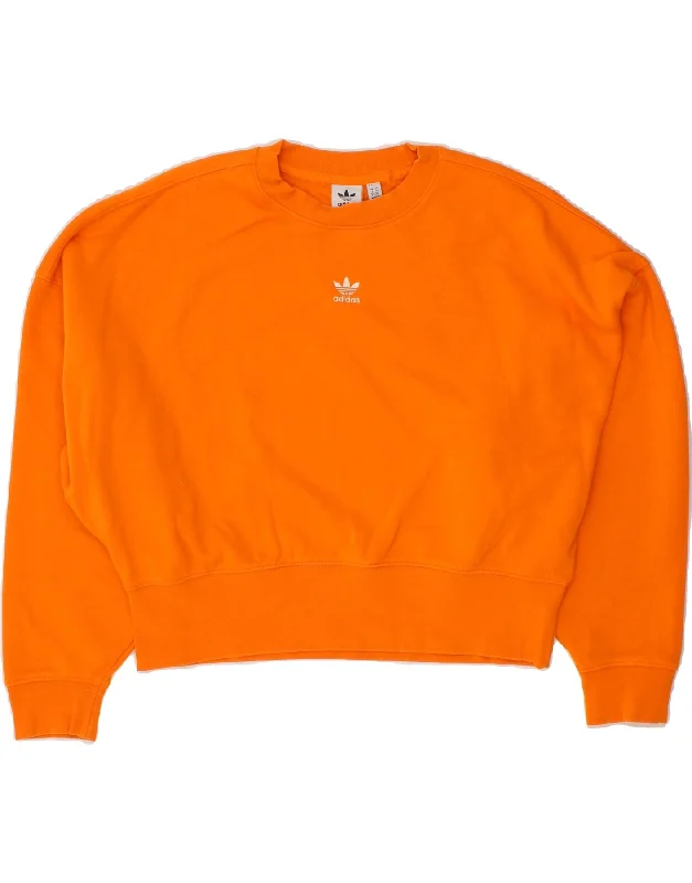 ADIDAS Womens Oversized Crop Sweatshirt Jumper UK 6 XS Orange Cotton Casual sweaters