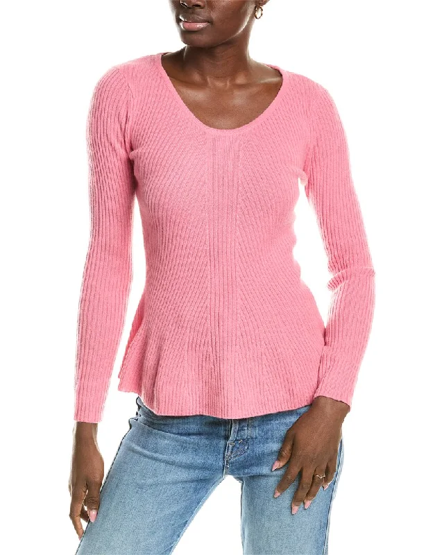 Sofiacashmere Peplum Rib Scoop Neck Cashmere Sweater Crewneck sweaters