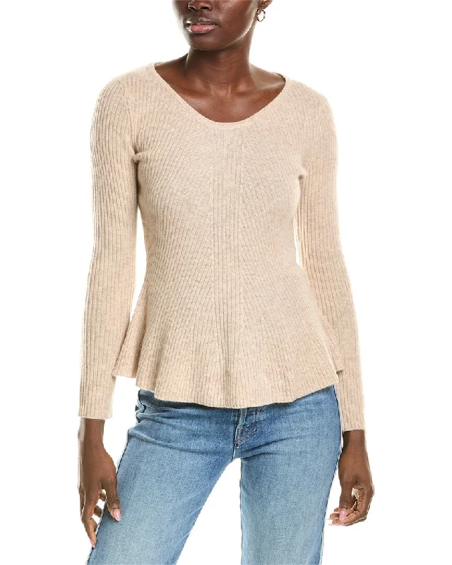 Sofiacashmere Peplum Rib Scoop Neck Cashmere Sweater Chunky knit sweaters