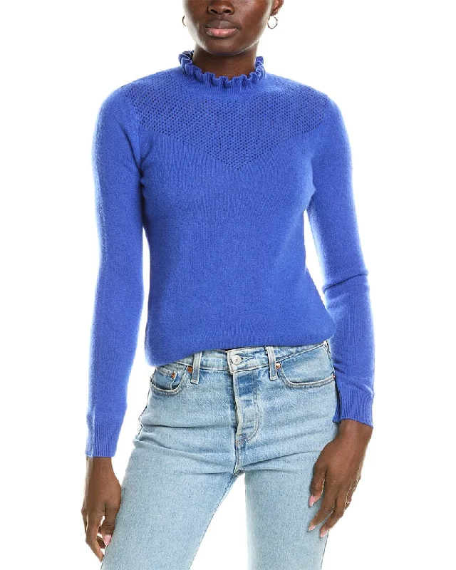 Sofiacashmere Ruffle Mock Neck Mesh Stitch Cashmere Sweater High-end sweaters