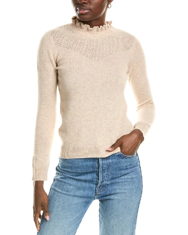 Sofiacashmere Ruffle Mock Neck Mesh Stitch Cashmere Sweater Boho-style sweaters