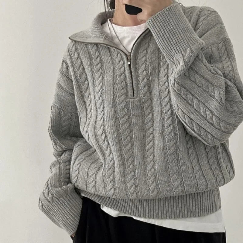 Deeptown Vintage Half Zipper Women Sweaters Korean Fashion Long Sleeve Knitted Pullover Loose Casual Thermal Knitwear Autumn Fleece sweaters