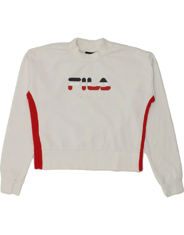 FILA Womens Graphic Sweatshirt Jumper UK 10 Small White Cotton Oversized sweaters