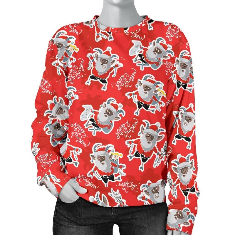 Krampus Christmas Print Pattern Women's Sweatshirt Silk-blend sweaters