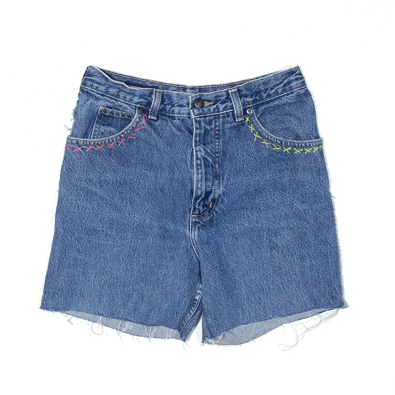 LAND'S END Embroidered Cut Off Shorts Blue Regular Denim Womens XS W24 Weekend sweaters