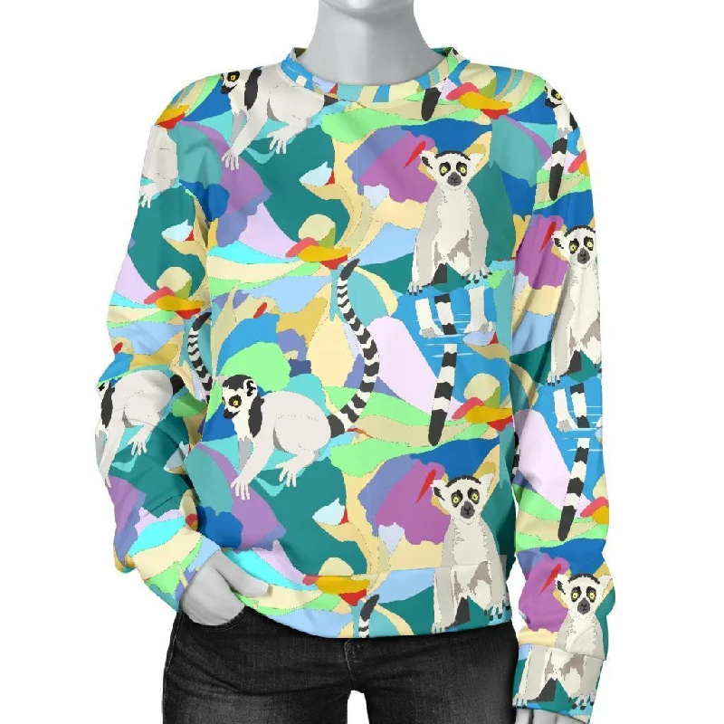 Lemur Colorful Pattern Print Women's Sweatshirt Cardigan sweaters