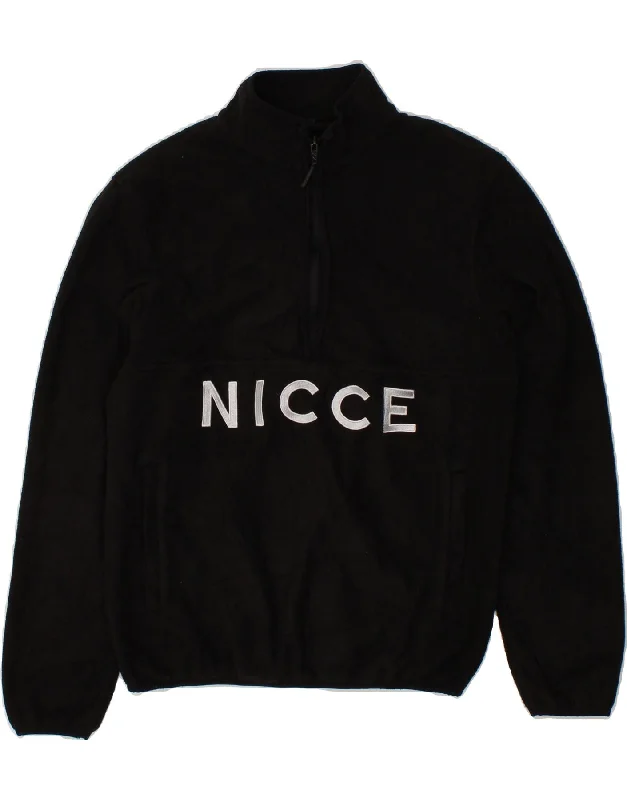 NICCE Womens Graphic Zip Neck Fleece Jumper UK 14 Medium Black Polyester Stretchable sweaters