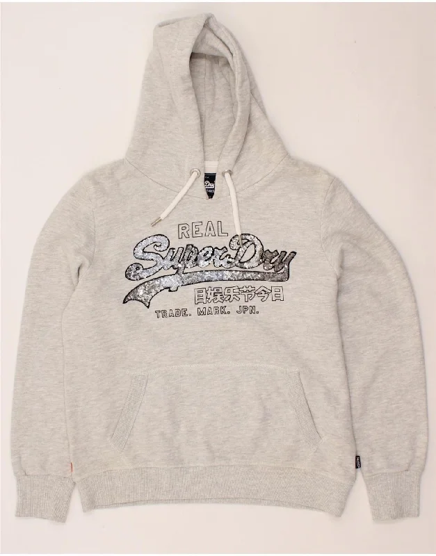 SUPERDRY Womens Graphic Hoodie Jumper UK 16 Large  Grey Cotton Canada Goose sweaters