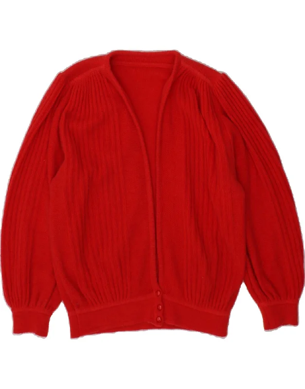 VINTAGE Womens Cardigan Sweater UK 18 XL Red Wool Cozy knit sweaters for winter