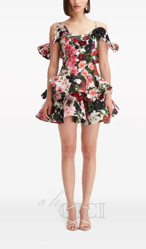 MULTICOLOR FLORAL PRINTED MINI DRESS Expensive mini dresses