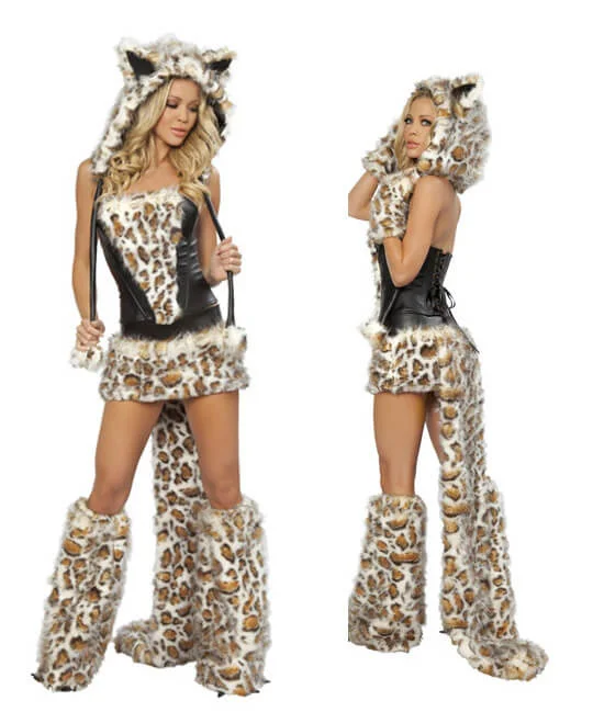 Halloween Cosplay Leopard Print Wolf Tail Suit Summer party mini dresses