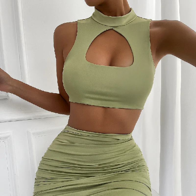 Mock Neck Cutout Tank Crop Top & Skirt Set Vintage mini dresses