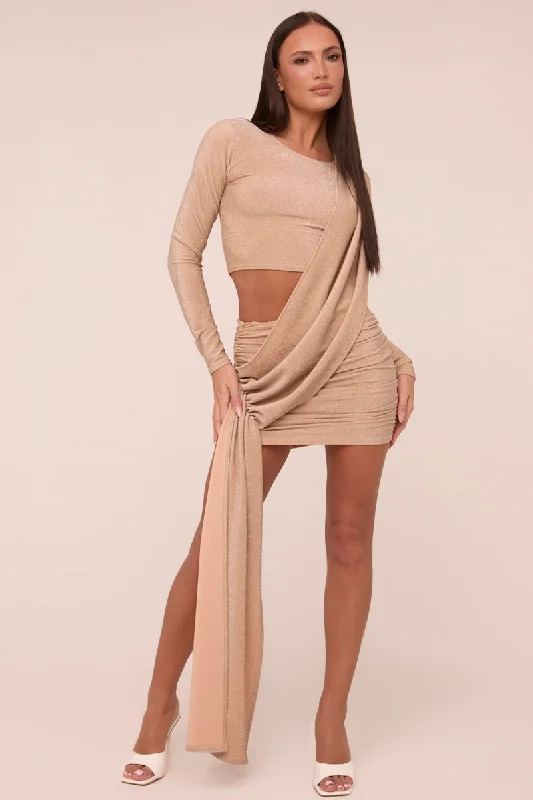 Stone Cut Out Detail Draped Long Sleeves Mini Dress - Becca Y2K mini dresses