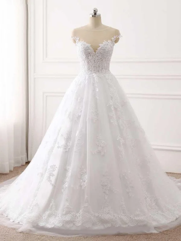 Lace Appliques Ball Gown Wedding Dresses Simple Satin Gown