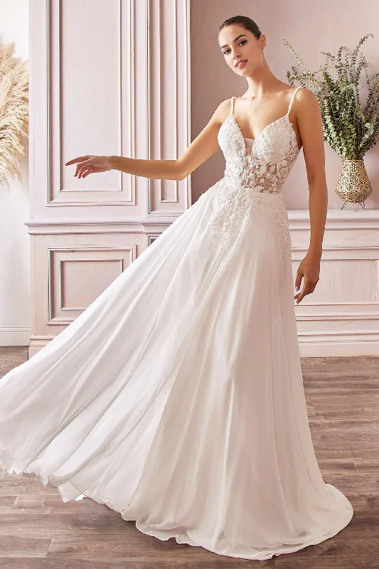 Elegant Wedding Dress V-Neck Lace Gown with Sheer Bodice and Long Flowy Dress A-line Wedding Gown