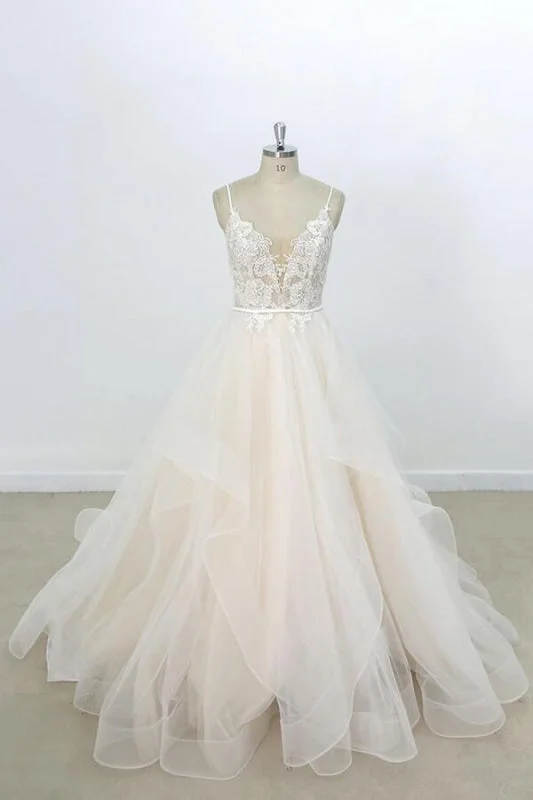 Eye-catching Appliques Tulle A-line Wedding Dress Romantic Wedding Dress