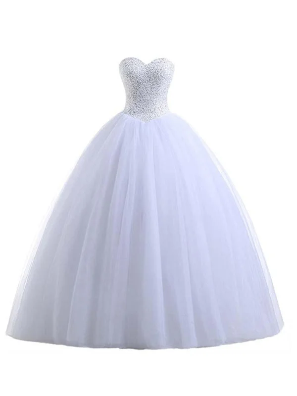 Glamorous Sweetheart Beaded Ball Gown Tulle Wedding Dresses Classic Bridal Dress