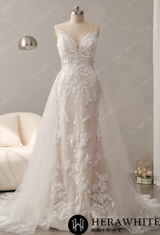 Glitter Tulle A-Line Wedding Dress with Detachable Train Sparkling Bridal Gown