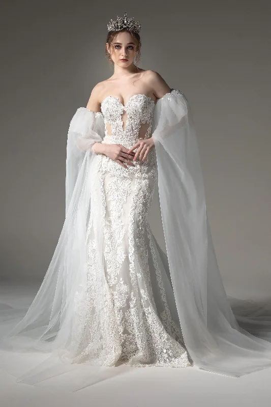 Trumpet-Mermaid Cathedral Train Tulle Wedding Dress CW2505 Classic Bridal Gown