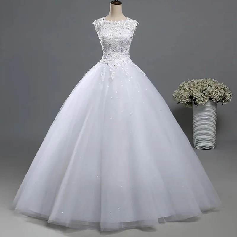 Lace Tulle Wedding Dress with Beaded Lace Bodice, Plus Sizes Available Modern Lace Gown