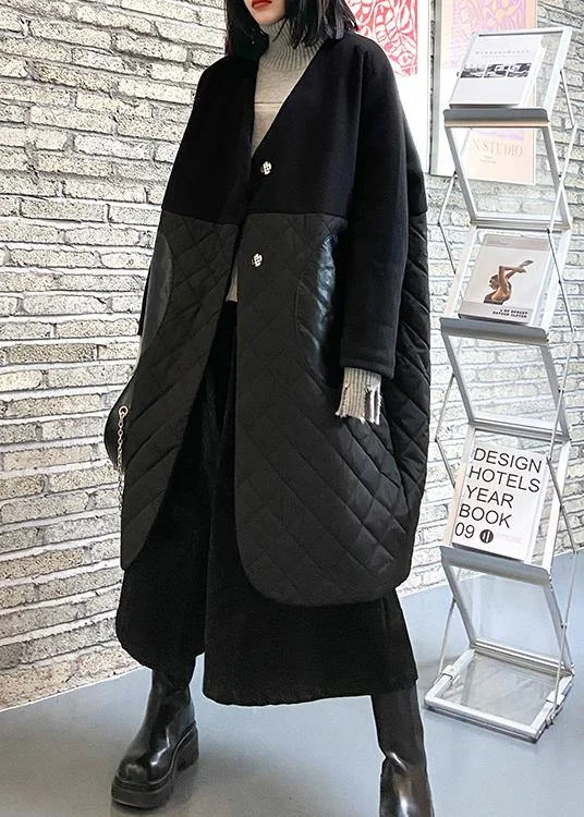 thick black overcoat clothing down jacket v neck patchwork winter coats