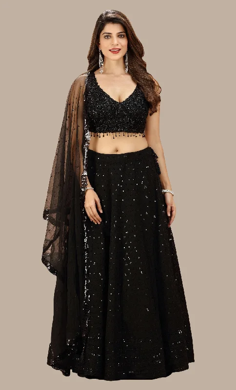 Black Embroidered Chania Choli Set Popular unclassified skirts