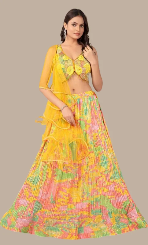 Canary Yellow Embroidered Choli Set Sexy unclassified skirts