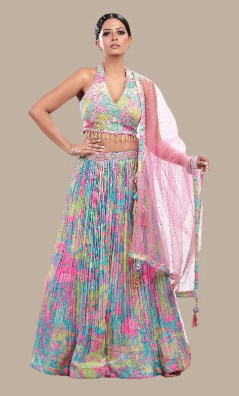 Candy Pink Embroidered Choli Set Knitted unclassified skirts