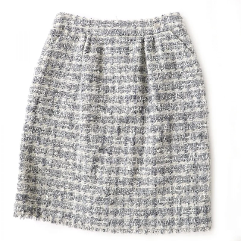 Chanel Tweed Tight Skirt with COCO Mark Plate Silk unclassified skirts