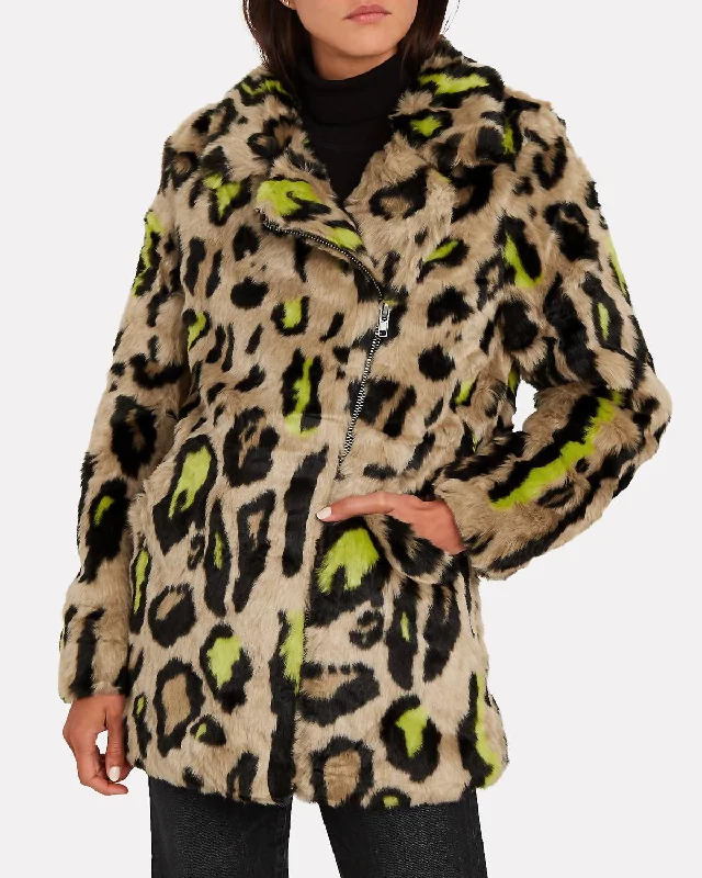 Chloe Faux Fur Coat in Neon Leopard