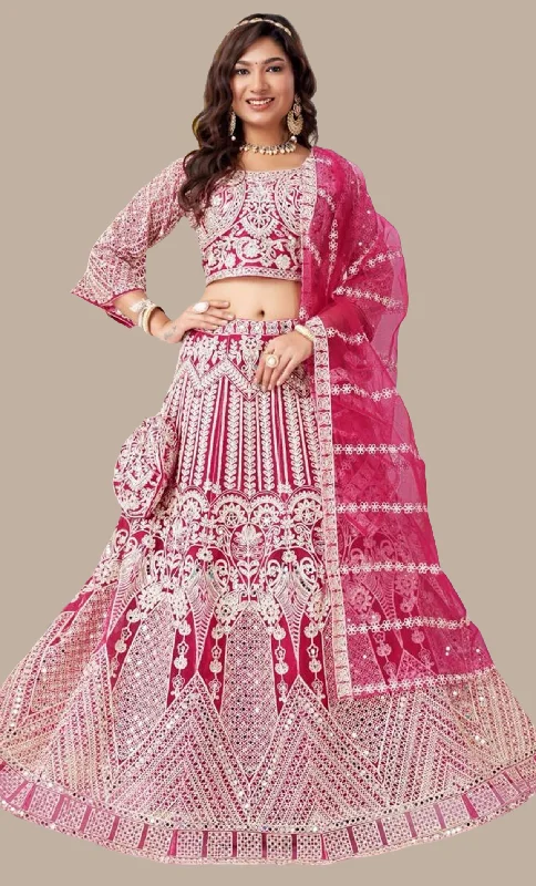 Deep Cerise Embroidered Chania Choli Set Soft fabric unclassified skirts