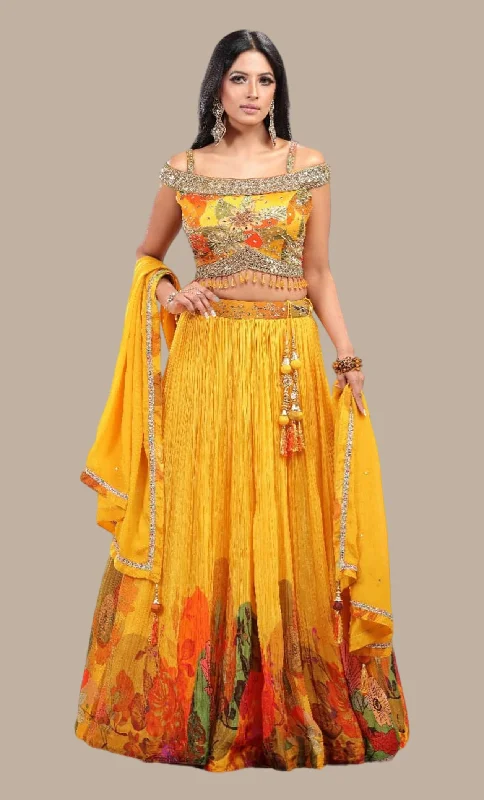 Deep Mustard Embroidered Choli Set Side-tie unclassified skirts