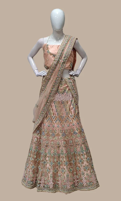 Light Peach Embroidered Lengha Printed unclassified skirts