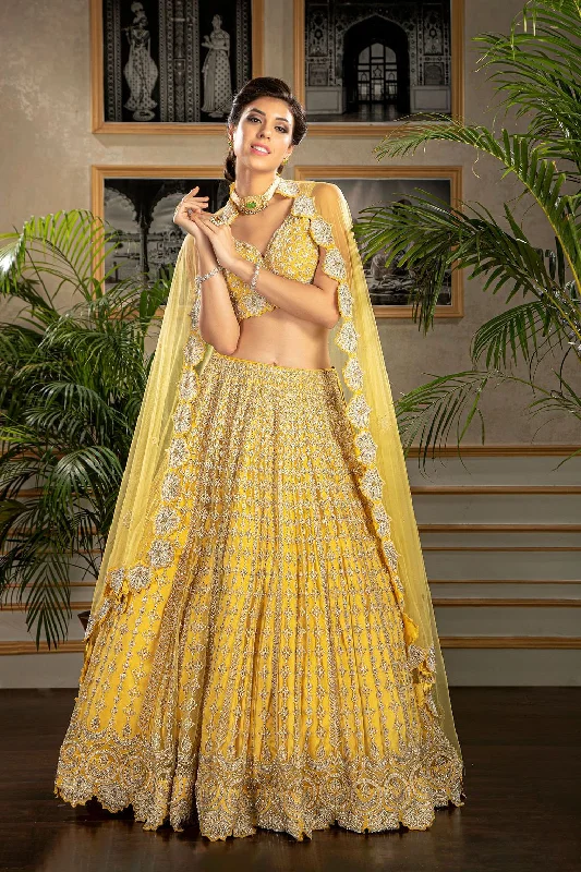 Yellow Embroidered Bridal Lehenga Preppy unclassified skirts