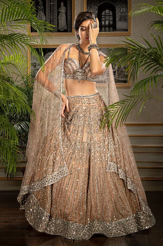 Nude Heavily Mirror Embroidered Lehenga A-line unclassified skirts