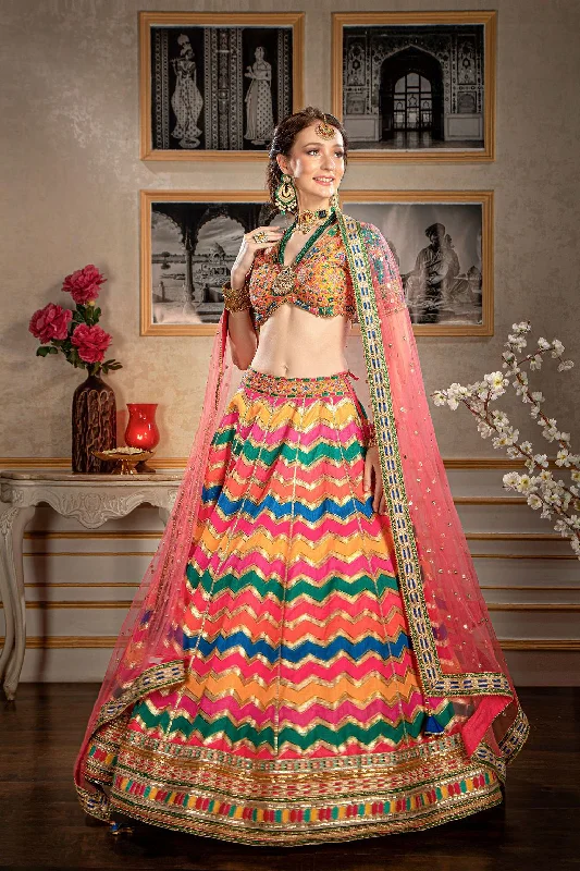 Multi color Lehenga with embroidered Top Engagement unclassified skirts