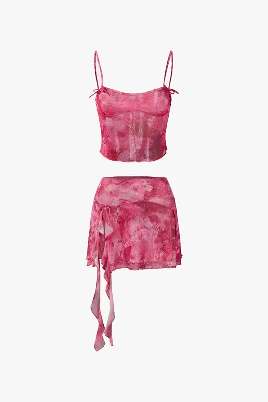 Pink Tie-Dye Crop Top and Ruffle Skirt Two Piece Set Party unclassified skirts