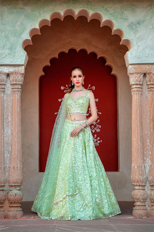 Pistachio Fully Embroidered Lehnga Asymmetrical unclassified skirts