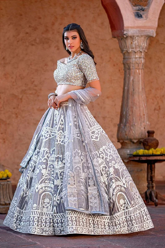 Grey Leather Patch embroidery Lehnga High-waisted unclassified skirts