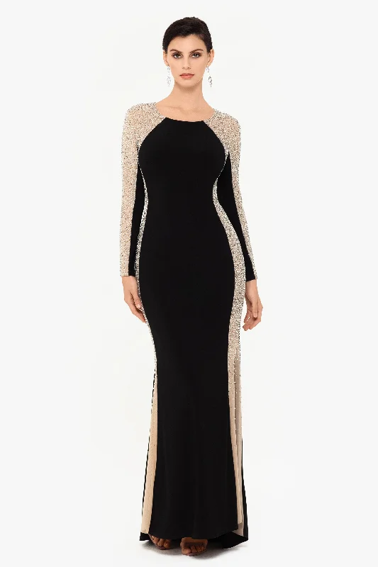 "Sarah" Long Jersey Knit with Caviar Beaded Sides Dress Flowy maxi dresses