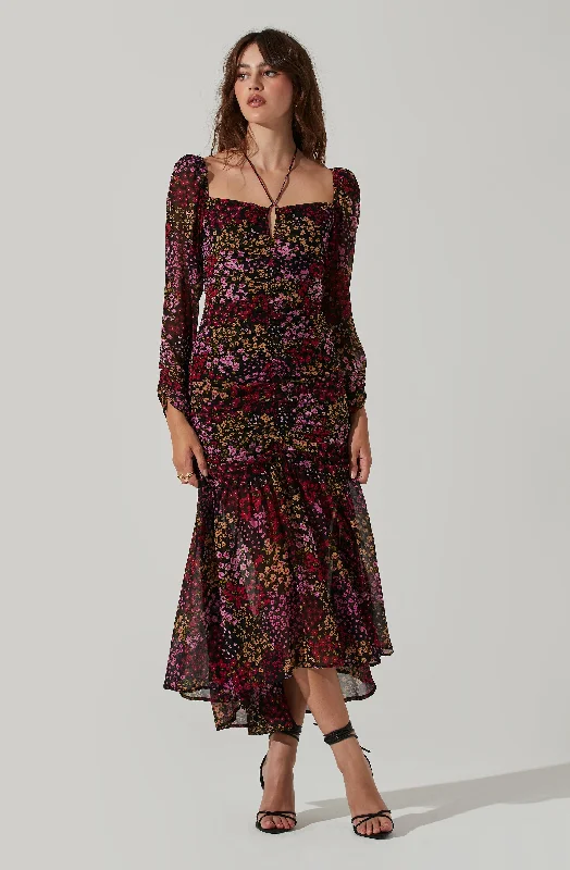 Athena Floral Ruched Long Sleeve Midi Dress Best midi dresses for date night