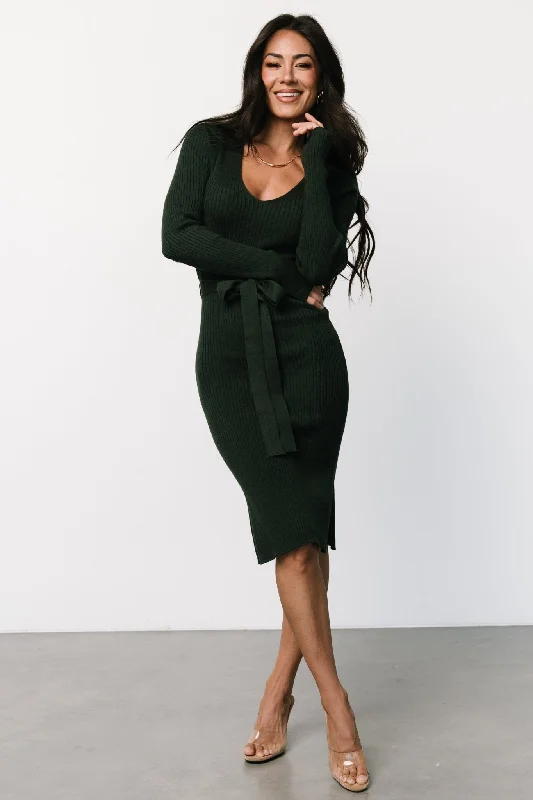 Blayne Ribbed Midi Dress | Emerald Versatile midi dresses for all occasions