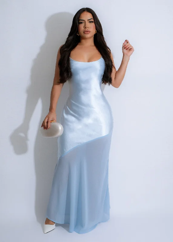 Celestial Veil Satin Maxi Dress Blue Sexy maxi dresses