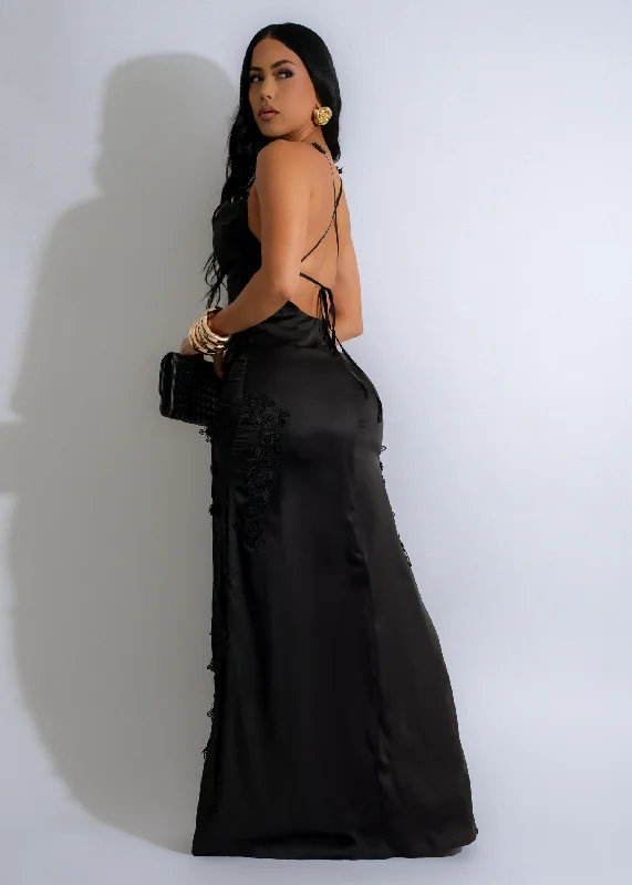 Crimson Embrace Satin Maxi Dress Black Hot new arrivals in maxi dresses