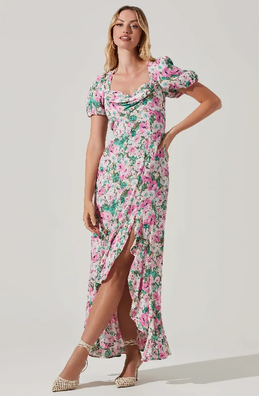 Dayanara Floral Puff Sleeve Midi Dress Minimalist midi dresses