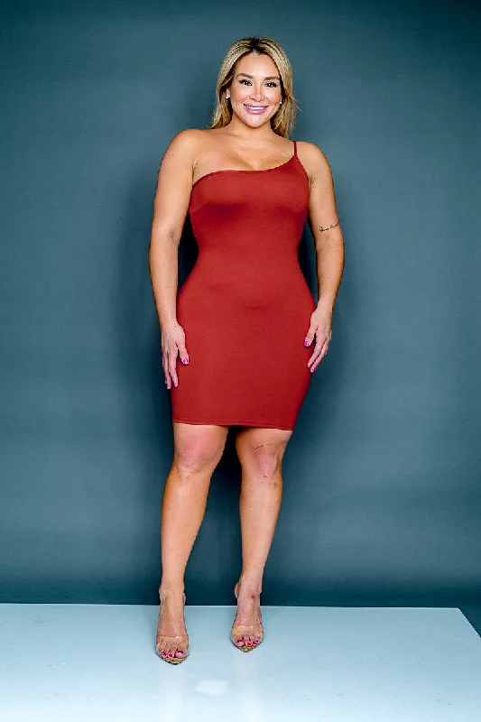 Plus Size One Shoulder Spaghetti Strap Bodycon Midi Dress* (CD54238P) Luxury midi dresses