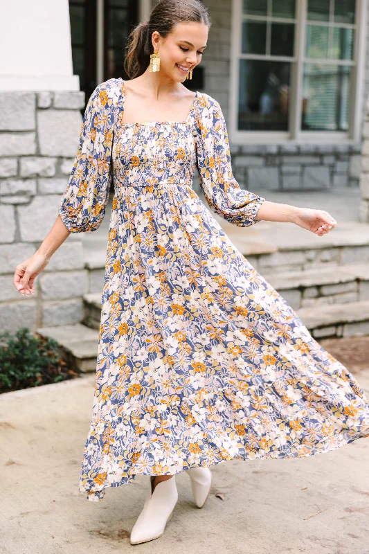 Feeling Connected Blue Floral Midi Dress Birthday midi dresses