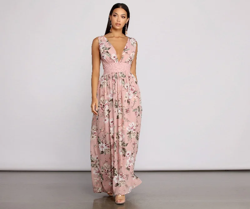 Floral Beauty Sleeveless Charming Chiffon Maxi Dress Shein maxi dresses