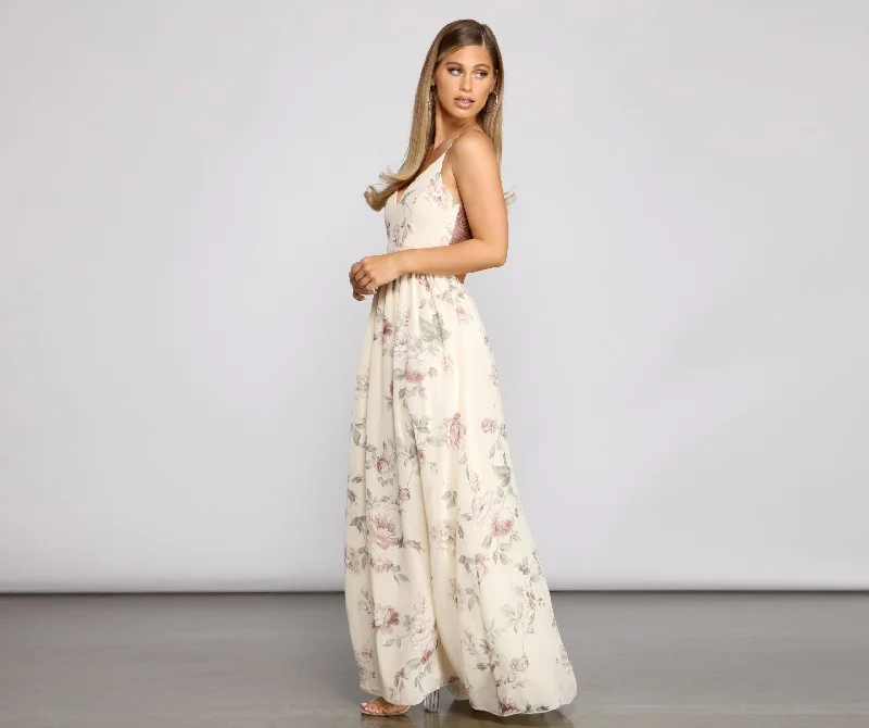 Floral Romance Stylish Chiffon Maxi Dress Minimalist maxi dresses